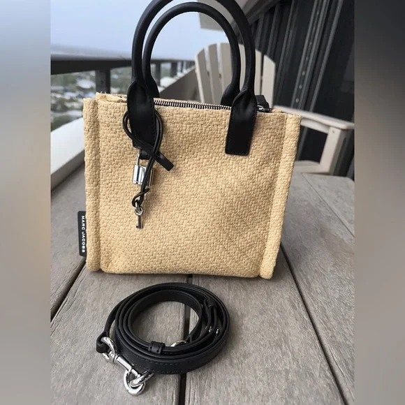 ✨ MARC JACOBS Raffia Mini Tote | Straw + Black Leather | Crossbody NWOT - Picture 2 of 15